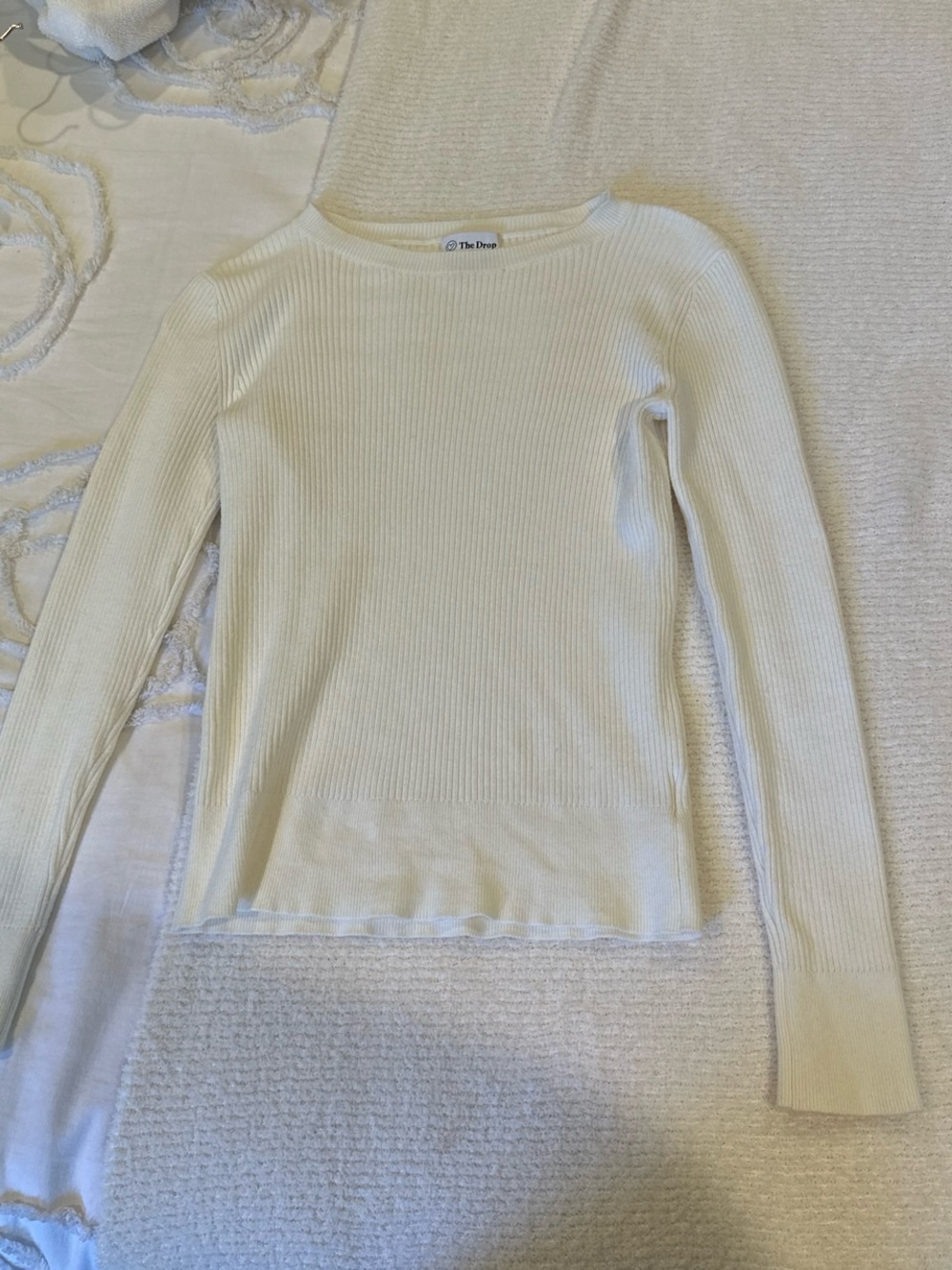 The Drop Women's Ribbed Long Sleeve Top in Off-White